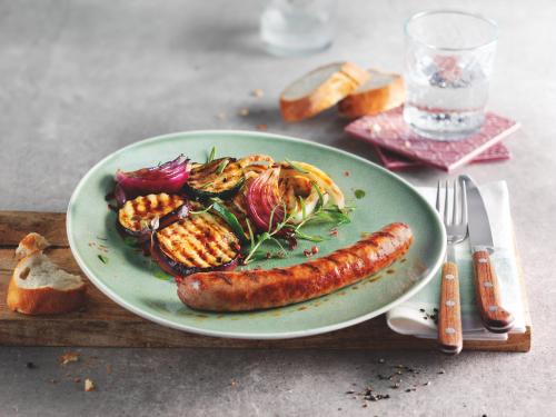 Veal Sausage with Honey-Caramelised Grilled Vegetables