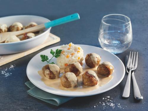 Mini Veal Meatballs with Köttbullar Sauce and Risotto