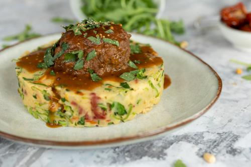Veal meatball with summer mash