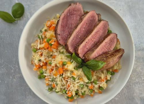 Spring risotto with veal tenderloin
