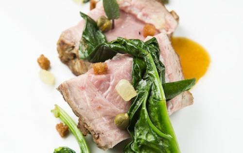 Veal topside with chard, lemon and capers